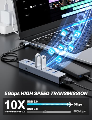 USB C HUB,7 Port USB C to USB Hub,Aluminum Alloy USB 3.0 Data Port | 5Gbps USB Splitter Compatible for Laptop, MacBook, iPad, Surface Pro, XPS