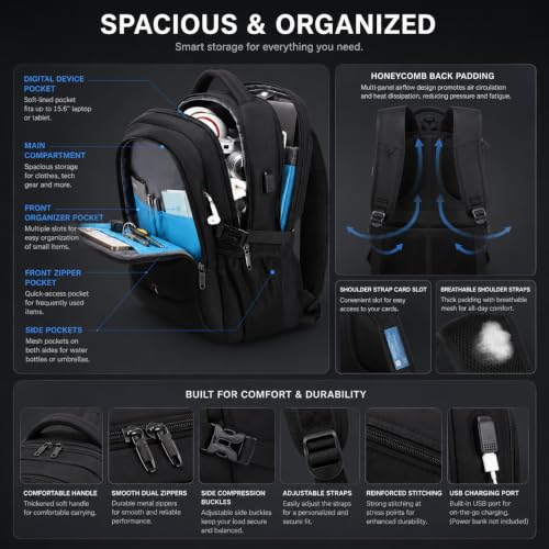 Travel Laptop Backpack with USB Port, Reflective Business Bag (Matte Black) - color: Matte Black