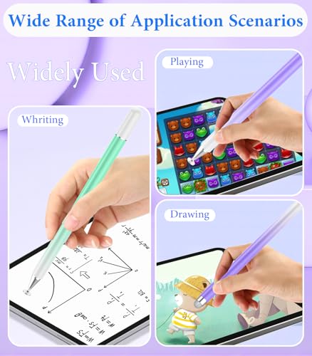 Stylus Pen for Touchscreen, Kenkor 2 in 1 Active iPad Pencil - Purple+Green | Stylus Pen for iPad/Android/Switch/iPhone/Samsung/Galaxy/Huawei/Surface/ViVo/OPPO/Lenovo, All Touch Screens Tablet Pencil - color: Green+Purple