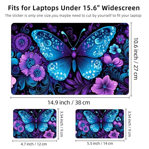 Aesthetic Laptop Skin Cover,12-15.6 Inch Universal Vinyl Sticker Decal,Waterproof Scratch-Resistant Notebook Wrap,Removable Residue-Free Protector,Butterfly Floral - color: Butterfly Floral