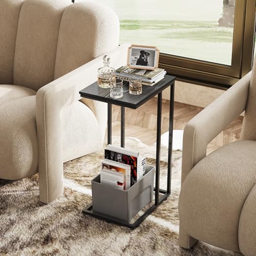 WLIVE Black Side Table,C Shaped End Table for Bedroom, Home Office, Dorm, Living Room Couch Tables, C Shaped TV Tray Table, 2-Tier Side Tables - color: Relief Black