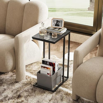 WLIVE Black Side Table,C Shaped End Table for Bedroom, Home Office, Dorm, Living Room Couch Tables, C Shaped TV Tray Table, 2-Tier Side Tables - color: Relief Black