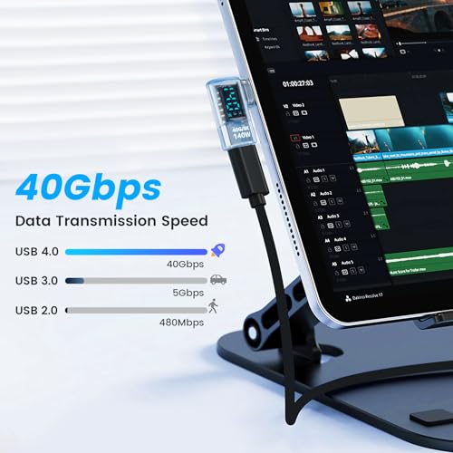Upgraded USB 4.0 Digital Display USB C Male to Female Adapter 40Gbps (2 Pack), Right Angle PD 3.1 140W Power 8K@60Hz Video Compatible with iPhone 16, MacBook and More USB-C Devices, Light Blue - style: AY-Cm-Cf-dd-bl
