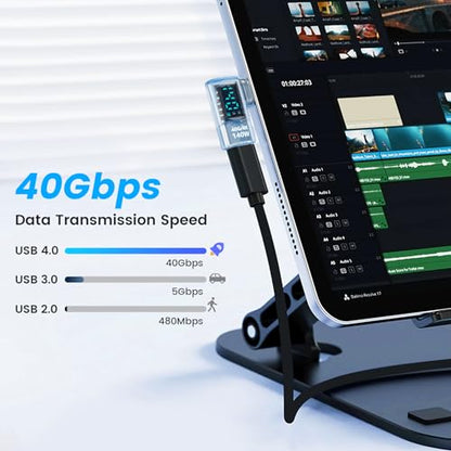 Upgraded USB 4.0 Digital Display USB C Male to Female Adapter 40Gbps (2 Pack), Right Angle PD 3.1 140W Power 8K@60Hz Video Compatible with iPhone 16, MacBook and More USB-C Devices, Light Blue - style: AY-Cm-Cf-dd-bl