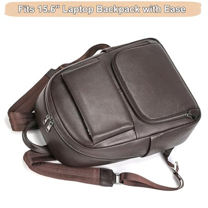 Genuine Leather 15.6 Inch Laptop Backpack for Men, Multi Pocket Casual Daypack Shoulder Bag for Business Travel Outdoor, Coffee - color: Coffee