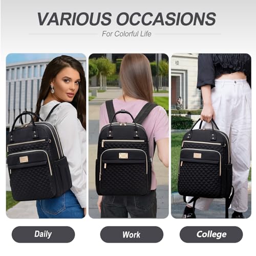Tealari Laptop Backpack for Women,15.6 Inch Laptop Backpack for Work,Water Resistant Travel Backpack,College Bookbag with Wallet - color: Black
