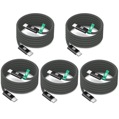 100W USB C to USB C Cable, [5Pack] 6ft Fast Charging Woven Cord for MacBook Pro/Air Charger 20V 5A Data Transfer for Galaxy S26 S25 Ultra Pixel 10 iPhone 17 16 15 Pro Max iPad Type C Laptop - color: Black, size: 6ft