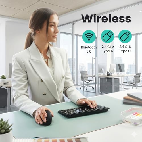 Perixx PERIMICE-819B Bluetooth Portable Vertical Mouse - Wireless 3-in-1 Multi-Device Spec - Silent-Click - Portable Compact Size - Black - Right Handed - style: Rechargeable 3-in-1