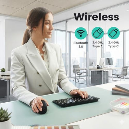 Perixx PERIMICE-819B Bluetooth Portable Vertical Mouse - Wireless 3-in-1 Multi-Device Spec - Silent-Click - Portable Compact Size - Black - Right Handed - style: Rechargeable 3-in-1