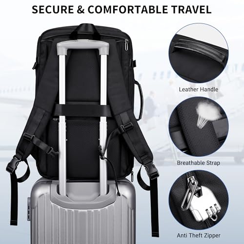 WITZMAN Travel Backpack for Men 35L TSA Friendly Flight Approved | Nylon Laptop Backpack Multi-pocket Fits 16 Inch, Carry-on Luggage, Shoe Compartment, For Business Trip, Vacation, B718 Black - color: Black
