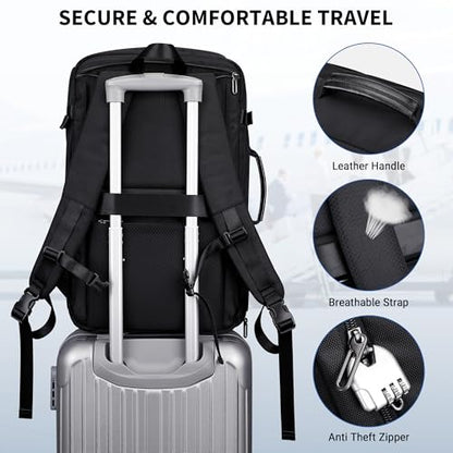 WITZMAN Travel Backpack for Men 35L TSA Friendly Flight Approved | Nylon Laptop Backpack Multi-pocket Fits 16 Inch, Carry-on Luggage, Shoe Compartment, For Business Trip, Vacation, B718 Black - color: Black