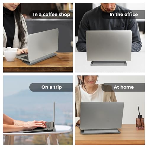 Laptop Stand for Desk, Office, Ergonomic Notebook Stand, Foldable & Portable Travel FlatStand, Lightweight, Anti-Slip, Compatible with MacBook Air, Pro, and Up to 15.4" Laptops (Silver) - color: Platinum Silver