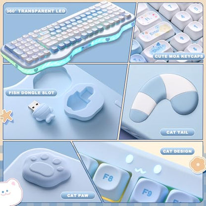 YUNZII C98 Wireless Mechanical Keyboard with Number Pad,98 Key BT5.0/2.4G/USB-C Hot Swap Gasket Mount with PBT MOA Keycaps,Custom RGB,Cute Cake Keyboard for Win/Mac (Blue, Milk V2 Linear Switch) - color: Blue, size: Milk V2 Linear Switch