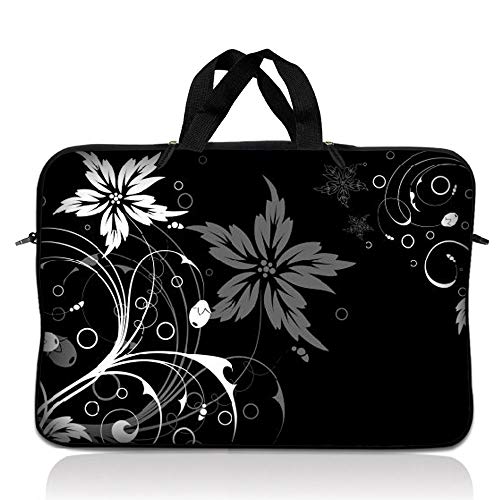 Laptop Skin Shop 8" - 10.2" Neoprene Laptop Sleeve Bag Carrying Case with Handle - Black and White Floral - color: Black and White Floral, size: 8 in -10.2 in