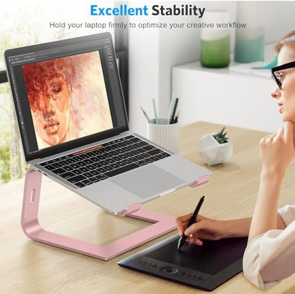 OMOTON Laptop Stand, Detachable Mount for MacBook Air/Pro Dell HP Rose Gold | 11-17" Laptop Holder for Desk, Notebook Computer Mount, Lightweight Cooling for Desk, Ergonomic Home Office - color: Rosegold