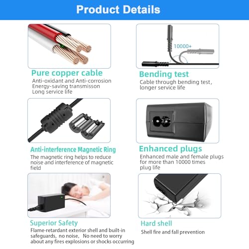 19V DC Power Supply, 19V 3.42A Laptop Charger, LCD Monitor Power Cord. | 19Volt Adapter with 10 Tips, fit for 19 Volt Acer Asus Lenovo Gateway Toshiba Laptop, 19Vdc Samsung LG TV Monitor.