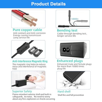 DC 19V Compatible for LG Monitor Power Cord UL Certificates, Replacement for 19Volt LG TV Power Supply 34" 32" 29" 27" 24" 23" 22" 20" 19" LED LCD Widescreen Ultrawide HDTV HD TV AC Power Adapter.