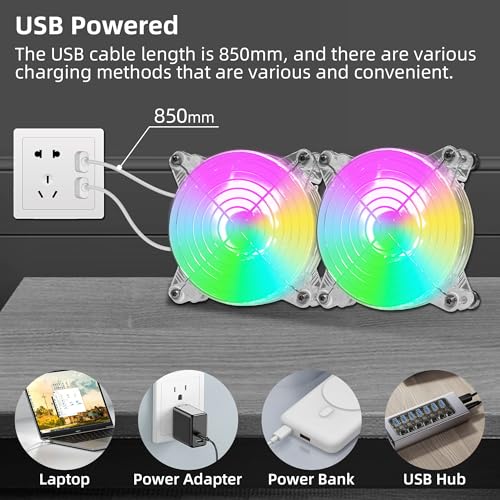 2PACK 4.72" 120mm 5V USB LED Fans with Magnetic Screws Small Cooling Fans | with Vibrant Lighting and Portable USB Powered, for Mini PC Router Cabinet Server A/V Equipment Play Station Ventilation - size: 240mm