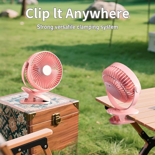 Clip on Fan Rechargeable, 8-Inch Battery Operated Desk Fan, USB Fan, 5Speeds, Strong Airflow, Sturdy Clamp for Golf Cart Office Desk Outdoor Travel Camping Tent Gym Treadmill,Pink - color: Pink