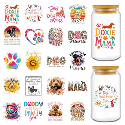 Rngmsi UV DTF Cup Stickers - 20 Pcs Dog Mom UV DTF Cup Wraps for 16 oz Cute Puppy Animal Waterproof UVDTF Transfer Decals for Glasses Cups Mug DIY Crafts - style: Dog Mom