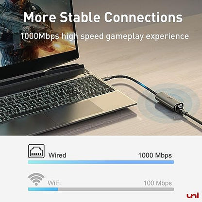 uni USB C to Ethernet Adapter, Driver Free RJ45 to USB C [Thunderbolt 3/4 Compatible], 1Gbps Type-C Gigabit Ethernet LAN Network Adapter for MacBook Pro/Air, iPhone 15 Pro/Max, Dell XPS, Galaxy S8-S24 - style: Grey-USB C