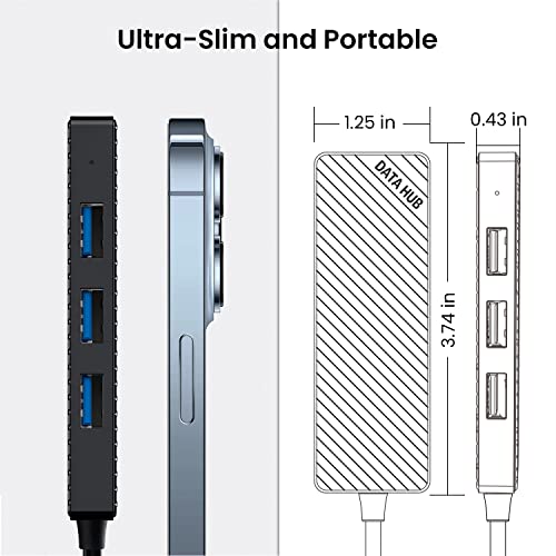 USB Hub 3.0 4-Port, Ultra Slim Data USB Splitter with 2ft Extended Cable Compatible for PC, MacBook, Mac Pro/Mini, iMac, Laptop, Surface Pro, PS4, XPS, Flash Drive, Xbox One, Mobile HDD
