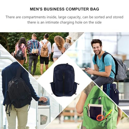 Veemoon Men’s Business Laptop Backpack with USB Charging Port, Blue Travel Computer Bag for Work and School, Casual Shoulder Bag with Storage Compartments