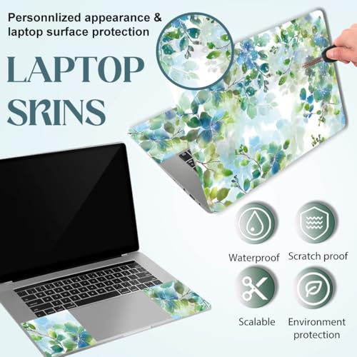 SUPERDANT Laptop Skin Sticker Watercolor Leaves Laptop Decals Personalized Universal Notebook Computer Wrap Vinyl Skin Stickers Cover Art Decal Removable 12-15.6 in Waterproof Scratch-Resistant Gifts - style: Flowers and Grasses