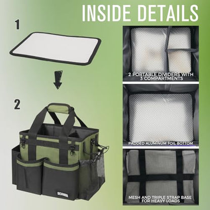 SCAVATA Compact Wearable Cleaning Caddy with Handle & Shoulder Straps | Small Cleaning Supplies Organizer, Under Sink & Car Cleaning Tools Storage Bag for Housekeepers Cleaners, Armygreen - color: Armygreen