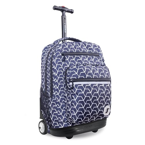 J World Sundance Laptop Rolling Backpack for Girls Boys. Roller Bookbag with Wheels, 20 Inch, Line - color: Black,white