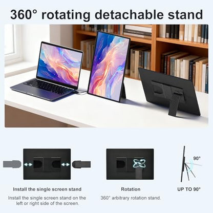 Portable Monitor 16" 1200P FHD Laptop Screen Extender, Horizontal Vertical Monitors with Detachable Kickstand, Built-in Speakers, Plug & Play Computer Gaming Travel Monitor for Wins Mac Chrome Phone - style: 16" Monitor-N3
