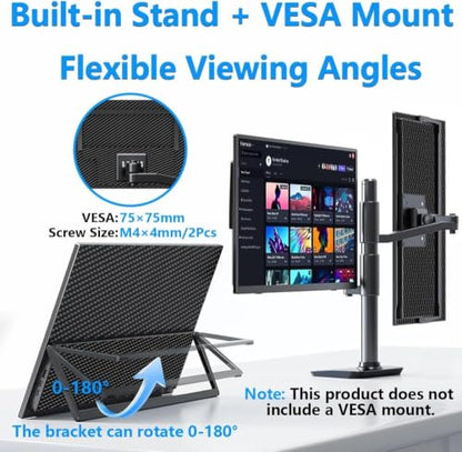 13.3" OLED Portable Touchscreen Monitor, 1080P HDR VESA 500 Nits, USB-C HDMI External Display with Stand (Vertical Monitor) & Speakers for Laptop PC Mac Android (No Touch for iPhone/iPad/Consoles)