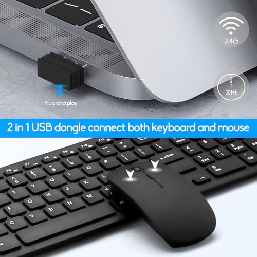 Wireless Keyboard and Mouse Combo, Compact Quiet Wireless Keyboard and Mouse Set 2.4G Ultra-Thin Sleek Design for Windows, Computer, Desktop, PC, Notebook, Laptop (Black01) - color: black