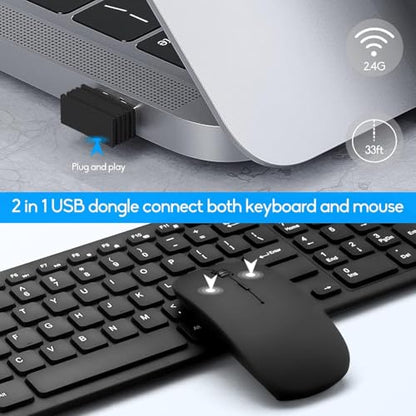 Wireless Keyboard and Mouse Combo, Compact Quiet Wireless Keyboard and Mouse Set 2.4G Ultra-Thin Sleek Design for Windows, Computer, Desktop, PC, Notebook, Laptop (Black01) - color: black