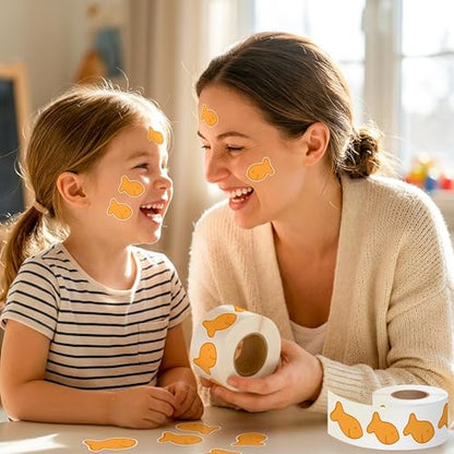 Goldfish Cracker Sticker Roll - 1000 Pcs & 2 Roll Cute Fish Cookie Waterproof Vinyl Reusable Laptop Stickers for Coloring Book Scrapbook Water Bottle Page Activity Pad Birthday Party Favors - style: Goldfish