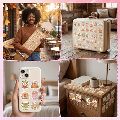 100 Pcs Fall Bookish Stickers for Adult, Vinyl Pumpkin Decals | Reading Autumn Season Design, Waterproof, for Water Bottle Laptop Journal Scrapbook - style: Fall Bookish