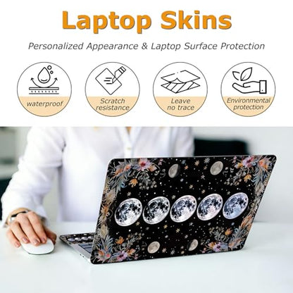 Universal Laptop Skin Sticker with 2 Wrist Pad Decals, 3-Piece Removable Vinyl Laptop Cover, Moon Flowers Waterproof Anti-Scratch, Easy-Trim Fit for 13.3" 14" 15.6" Laptops - color: Moon Flowers