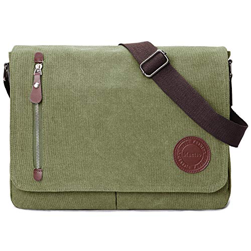Mactso Vintage Canvas Messenger Bag for Men Women, 13.5 Inch Laptop Satchel Shoulder Bag with Multiple Pockets, Crossbody Bag for Work Travel College (Army green) - color: Army Green