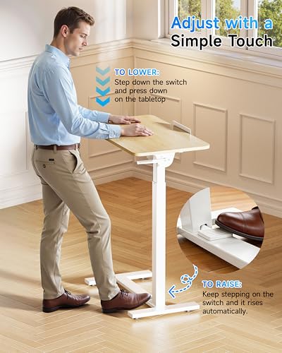 BIZUM Mobile Standing Desk Laptop Desk Pneumatic with Wheels 180° Tilt Top Hospital Bed Table Portable Rolling Cart Foldable Bedside Table for Hospital&Home Use, Maple - color: Maple