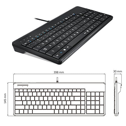 Perixx PERIBOARD-220H, Wired Compact USB Keyboard with 2 Hubs - Build-in Numeric Keypad - Black - US English