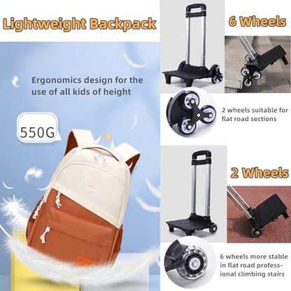 Rolling Backpack for Boys Girls School BookBag with Wheels Kids Luggage Trolley Back Pack on Wheels Elementary Travel Bag - color: Grey Two Wheels, size: 2 Wheels