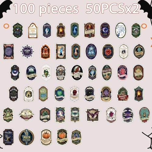 100 Pcs Halloween Potion Labels Stickers Witch Potion Stickers | Ghost Skull Potion Wine Bottle Stickers, Retro Vintage Design, Waterproof, Vinyl Decals for Scrapbook Luggage Laptop Journal - style: Potion