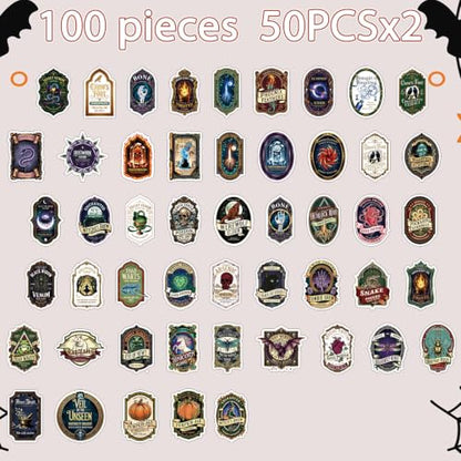 100 Pcs Halloween Potion Labels Stickers Witch Potion Stickers | Ghost Skull Potion Wine Bottle Stickers, Retro Vintage Design, Waterproof, Vinyl Decals for Scrapbook Luggage Laptop Journal - style: Potion