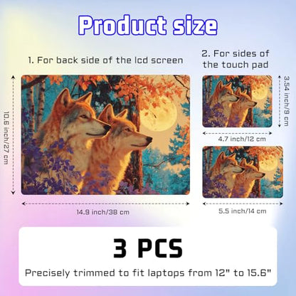 Universal Laptop Skin Sticker Decal, Compatible with MacBook HP Dell Lenovo 12"-15.6", Reusable Vinyl Notebook Cover 3PCS Set, High-Recognition Film-Moon Forest Wolves - color: Moon Forest Wolves