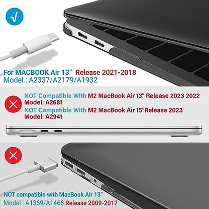 IBENZER Compatible with New MacBook Air 13 inch Case 2022 2021 2020 M1 A2337 A2179 A1932, Plastic Hard Shell Case with Keyboard Cover for Mac Retina Display with Touch ID, Crystal Black, MMA-T13CYBK+1 - color: Crystal Black
