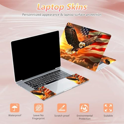 Laptop Skin Sticker Decal 12" 13" 13.3" 14" 15" 15.6",Waterproof Scratch Resistant Vinyl,Reusable Easy to Apply,for MacBook HP Dell Notebooks Netbooks Laptop,2 Wrist Pads,Flag Eagle Dusk - color: Flag Eagle Dusk