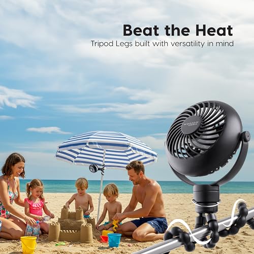 IRIS USA WOOZOO Portable Personal Fan, USB-C Charging, Tripod Stand, Black | LED Light, Mosquito Repellent Tray, 360° Tilt, 3 Speeds, Pet Stroller Car Fan, Camping Golfing Outdoor Use - color: Black, style: Tripod