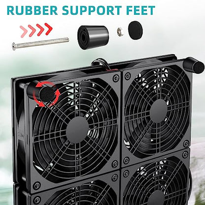 Wathai 120mm x 4 Router TV Box Fan 110v 240v Big Airflow Speed Controller | High Speed 4 IN 1 Fan for DIY Gaming Consoles, Amplifiers, Xbox, Laptop Stand, Mining Machines Devices Cooling - style: 120mm x 4 Fan