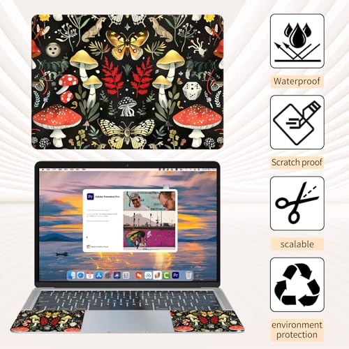 15.6 Inch Laptop Skin Sticker, Reusable Vinyl Cover Protector with 2 Wrist Pad Skins, Removable Waterproof Scratch-Resistant for 12-15.6 Inch Laptop Notebook,Mushrooms Moths - color: Mushrooms Moths