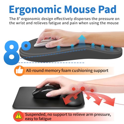 YIWEI Ergonomic Mouse Pad with Wrist Rest for Carpal Tunnel Pain Relief | Memory Foam Wrist Support,Non-Slip Rubber Base, Keyboard Computer Mousepad,Lycra Cloth Surface,Gaming Home Office - color: Dark Gray